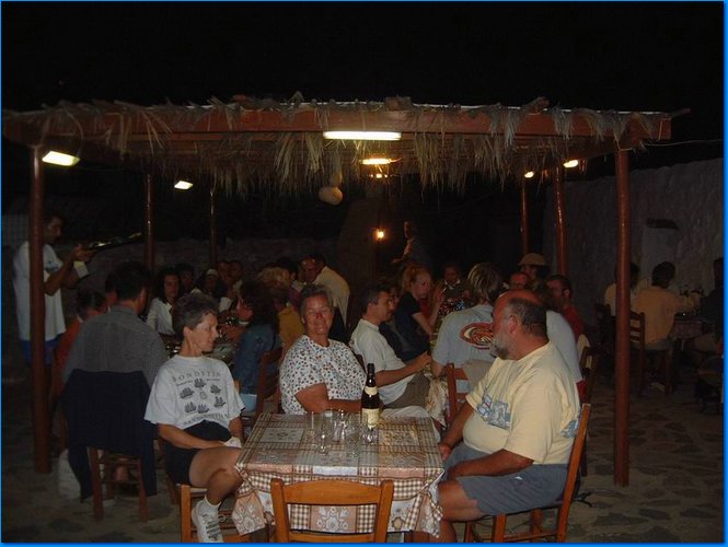 2003 08 13 001d 030812 Us and the Italians at dinner on Levitha.JPG